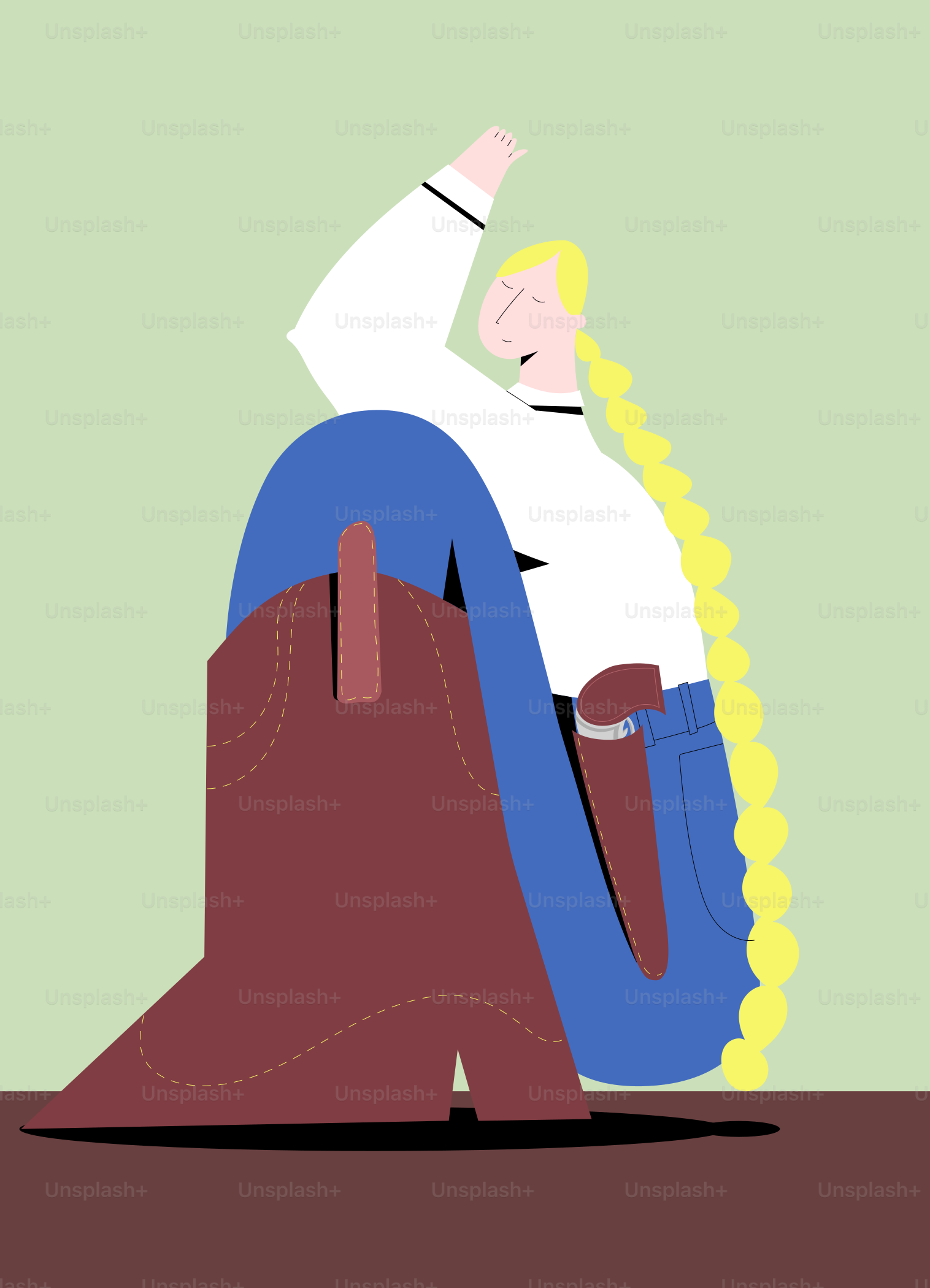 Woman embraces a large brown cowboy boot