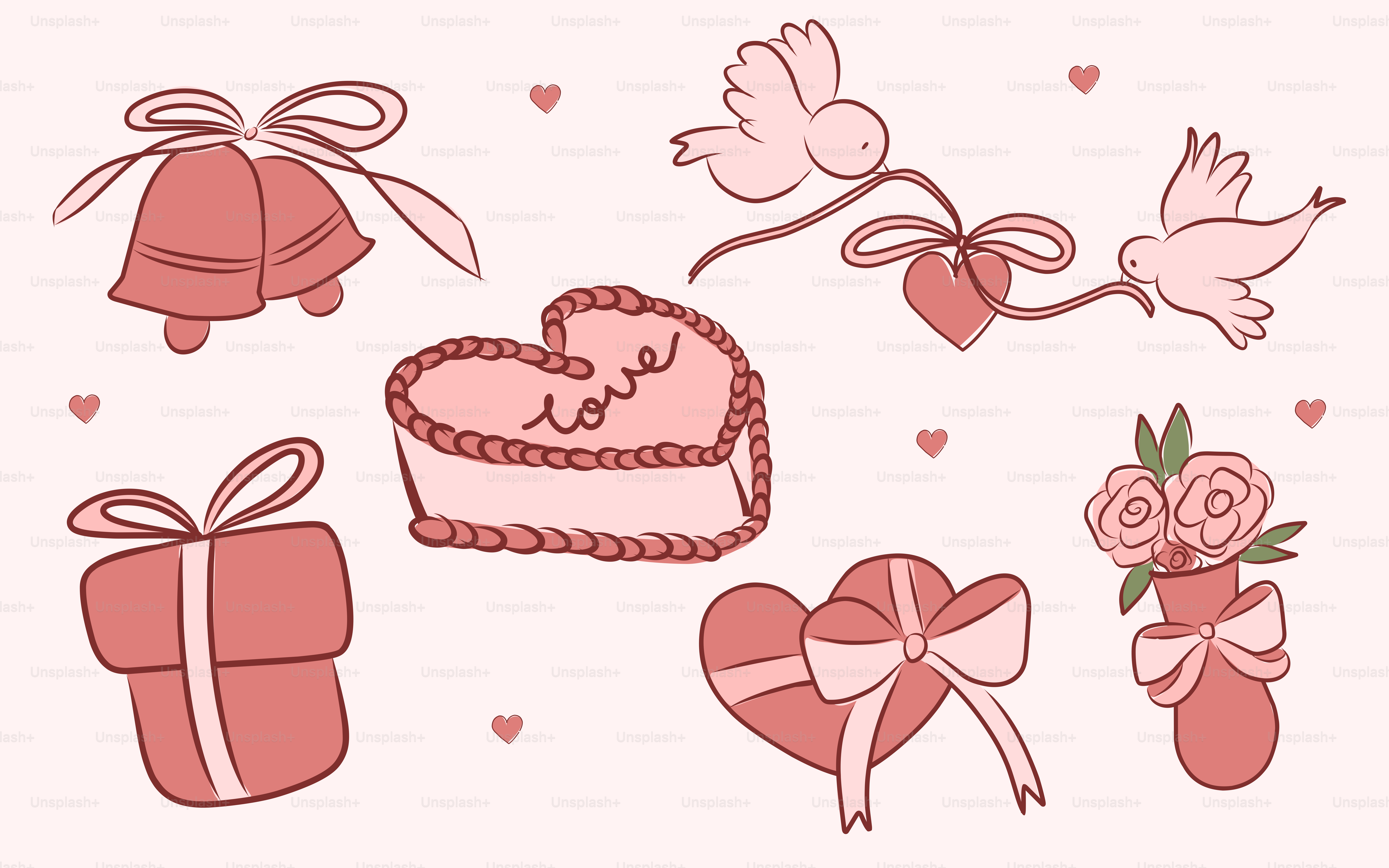 발렌타인 데이 테마 일러스트레이션에는 리본, 하트, 비둘기가 있습니다. 벡터 – Unsplash의 꽃 이미지, image size:3000x1875