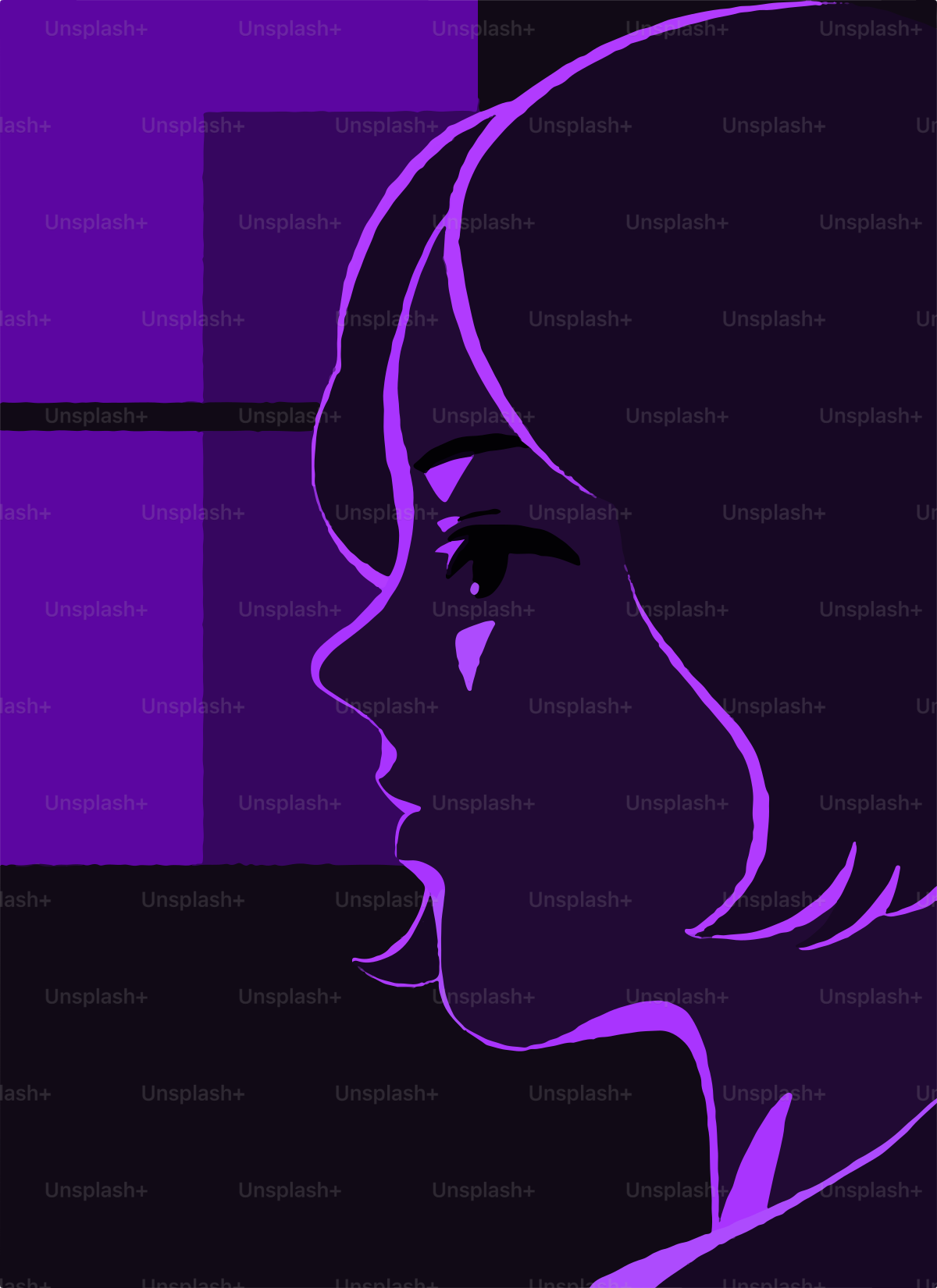 A woman's silhouette in shades of purple.