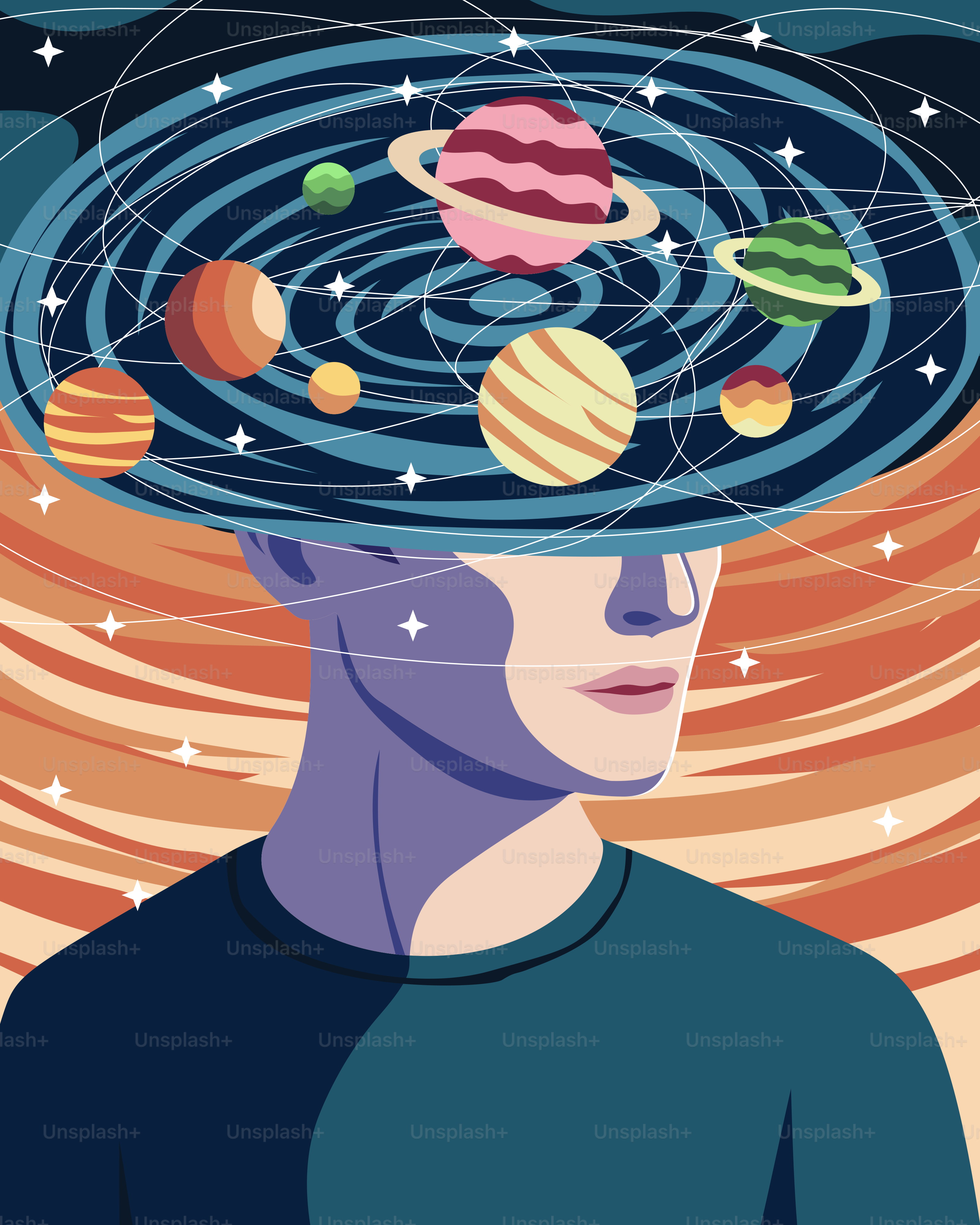 A man's mind is filled with planetary thoughts.