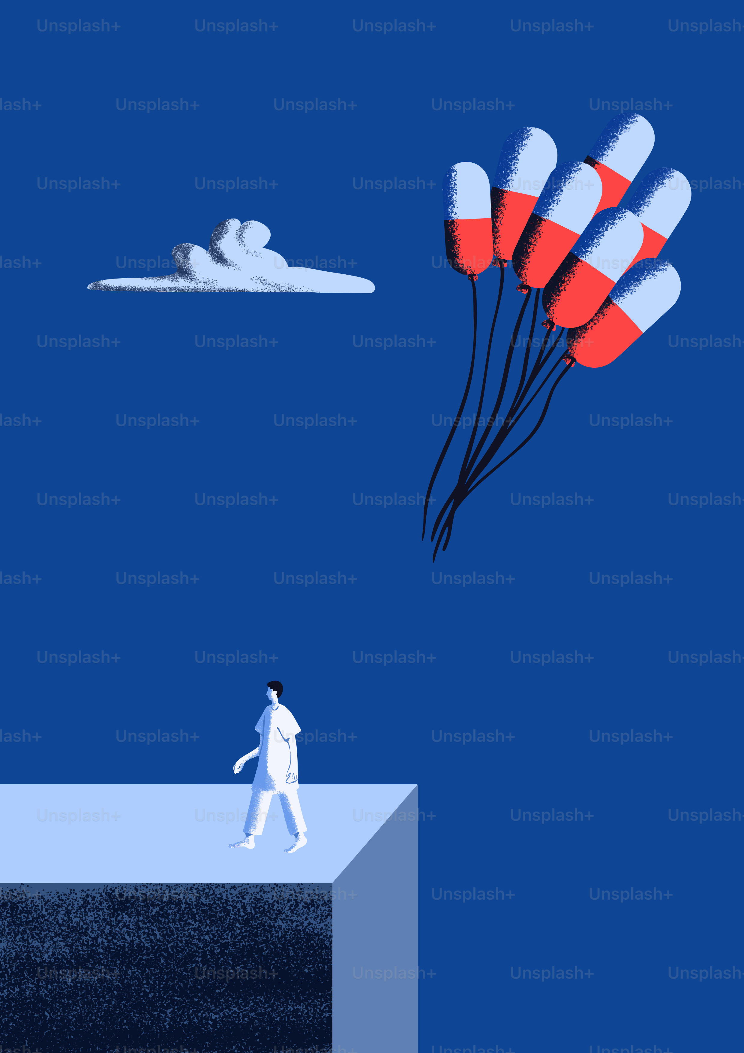 Una persona guarda le pillole che fluttuano via.