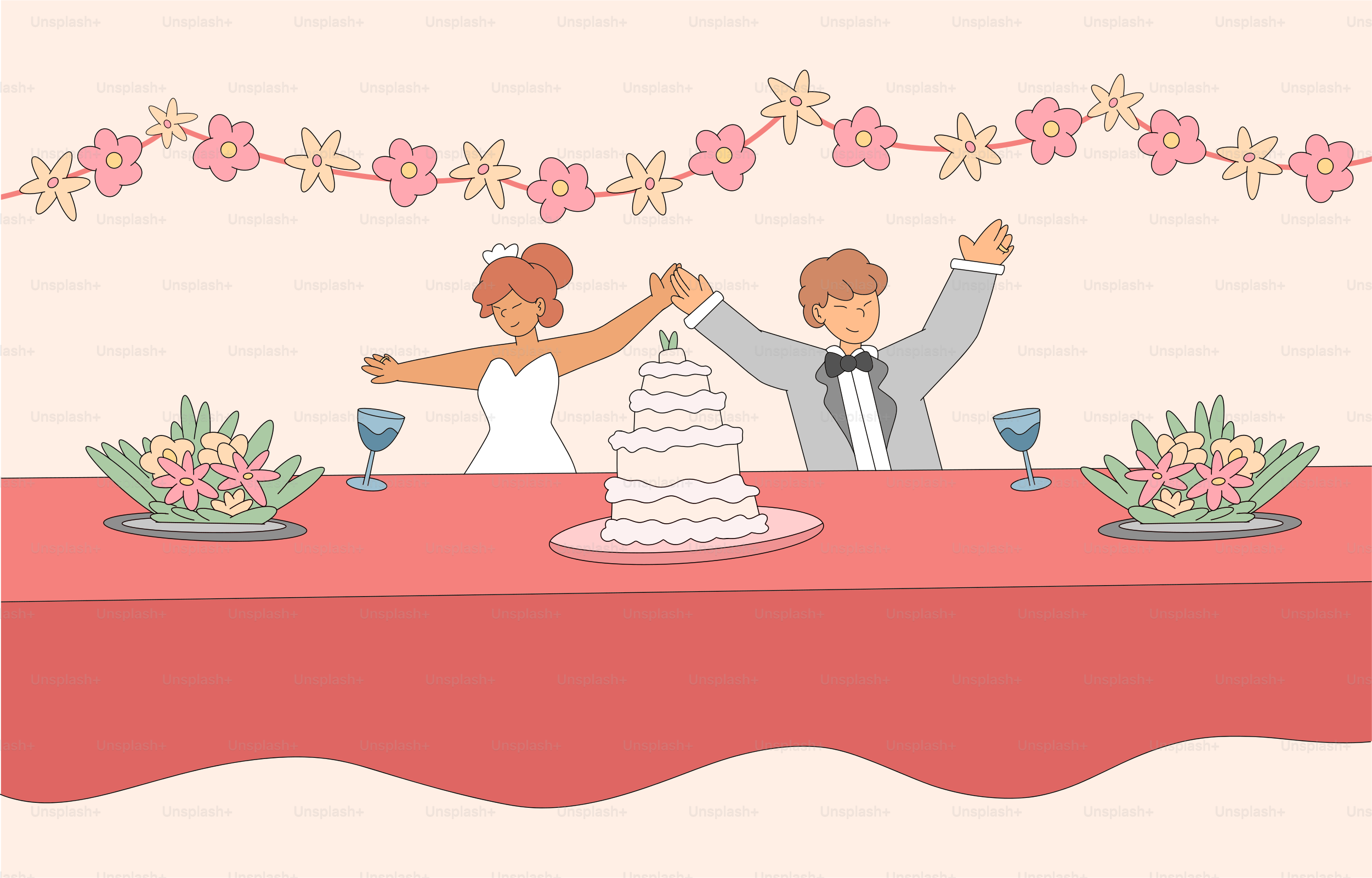 The newlyweds celebrate their wedding together.