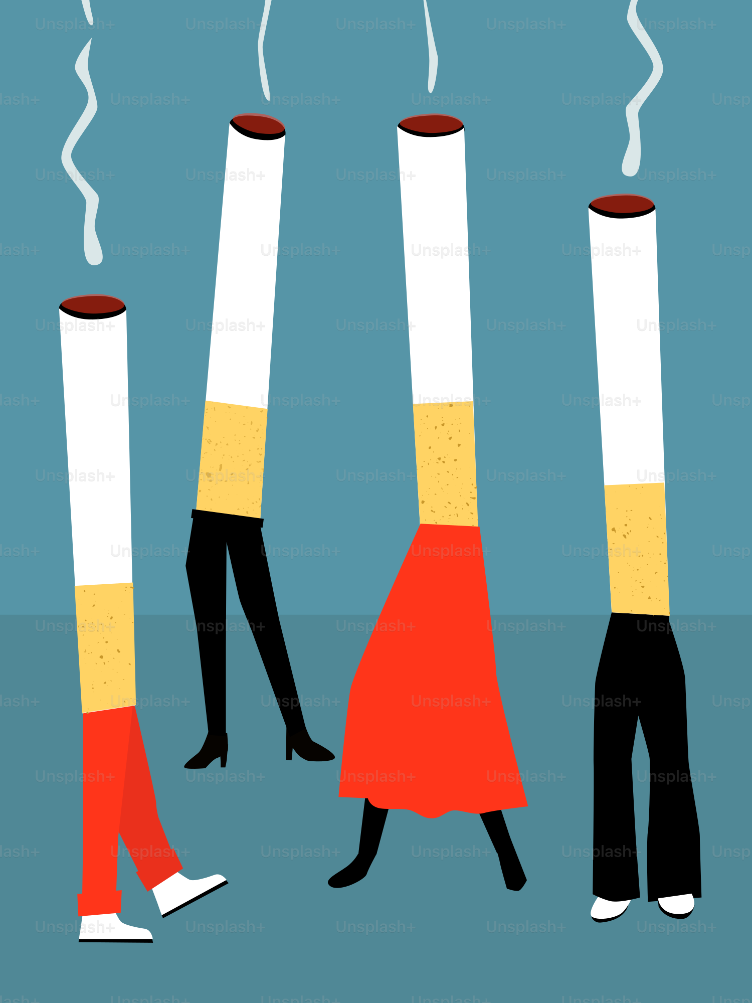 Cigarettes are depicted as people walking.
