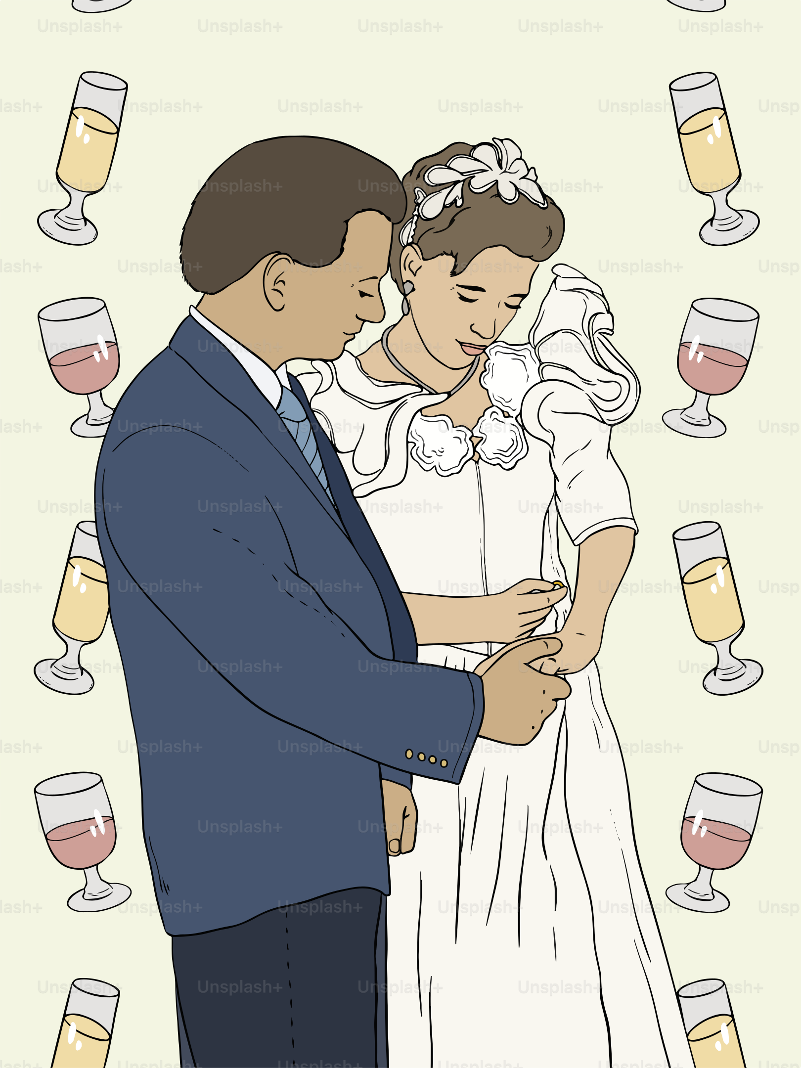 Un novio y un novio se abrazan el día de su boda.