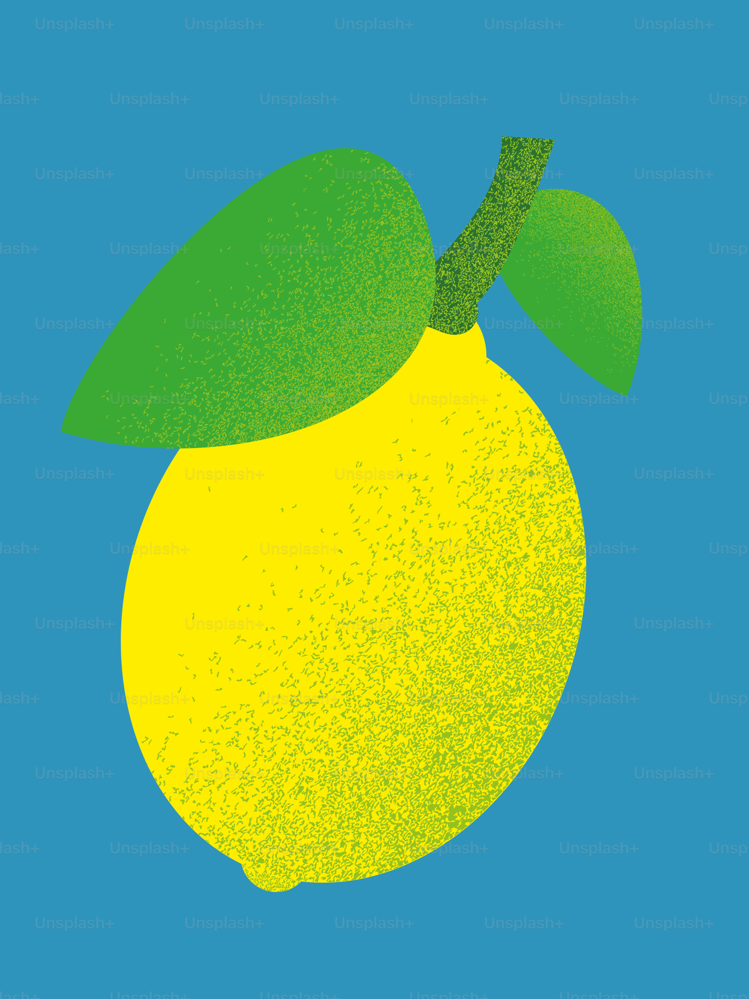 A vibrant yellow lemon with green leaves.