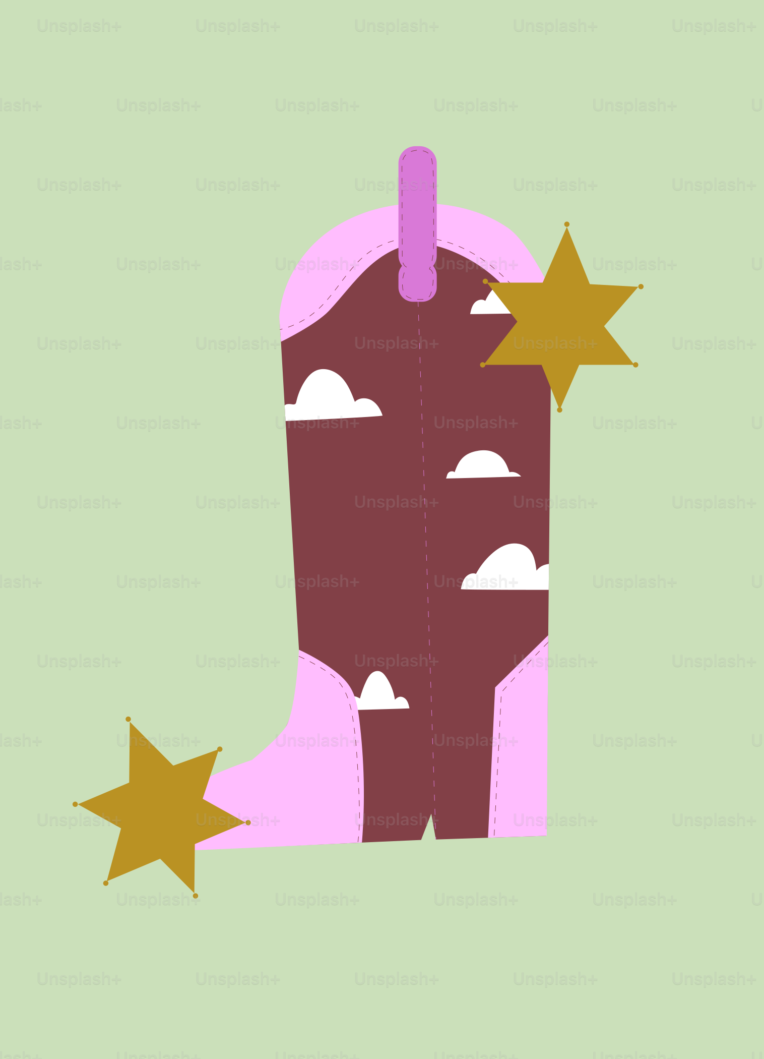 Cowboy boot with sky design and golden stars.