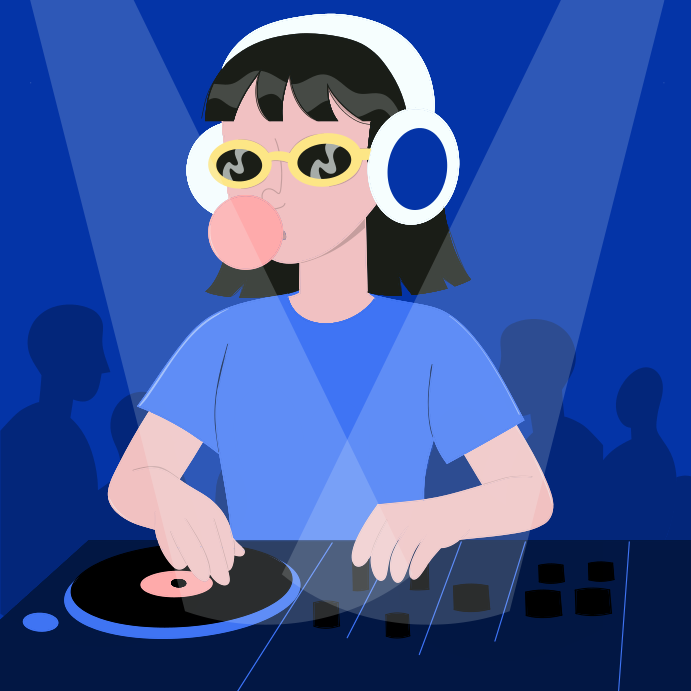 Ein DJ mit Kopfhörern mischt Musik.