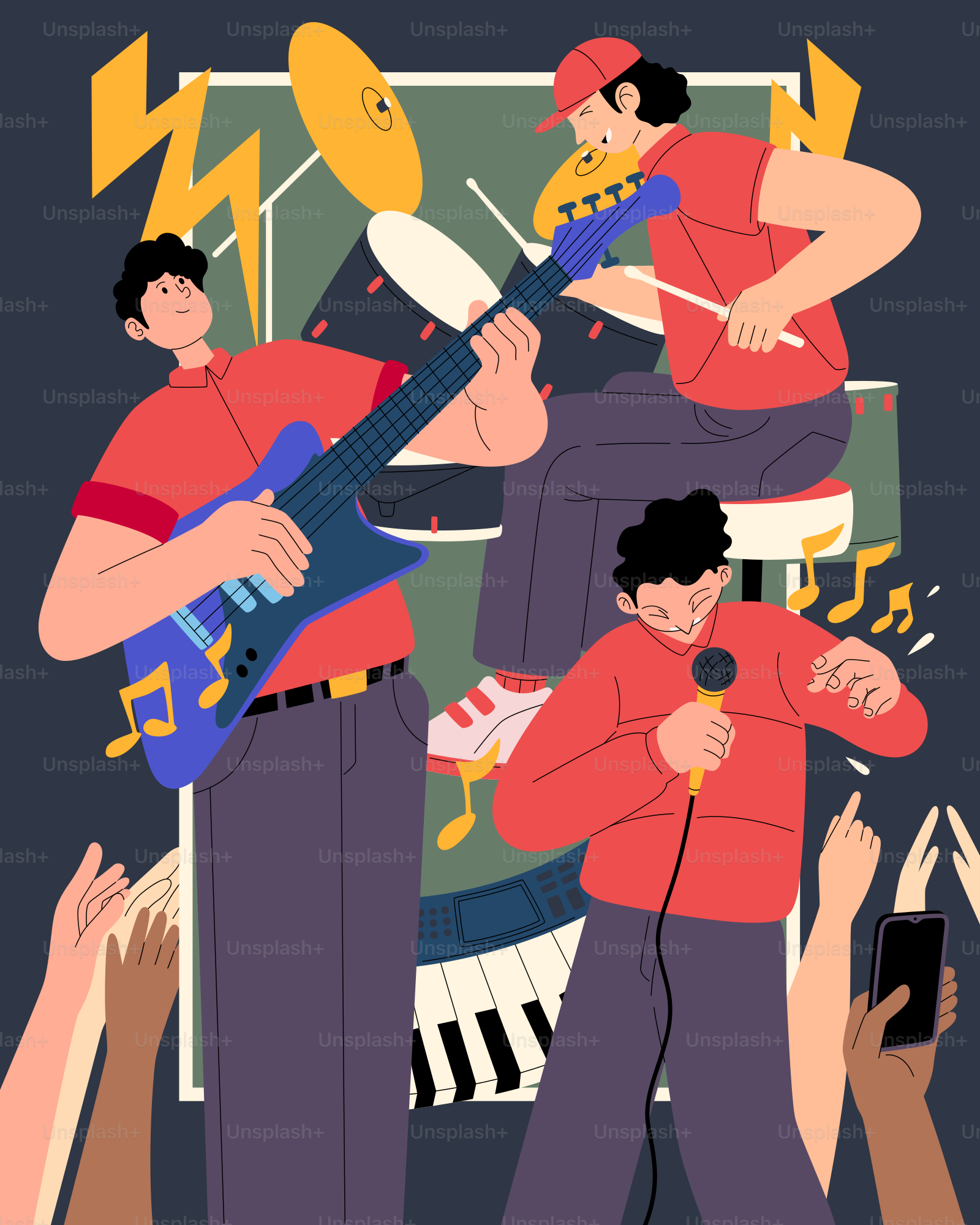 Eine Band spielt für ihre begeisterten Fans.