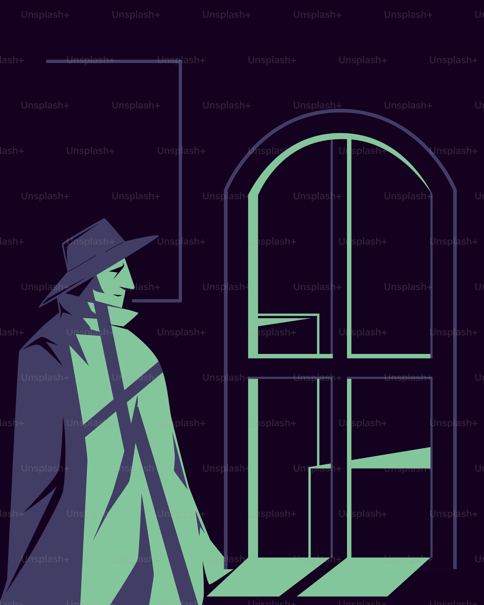 Une silhouette sombre se tient près de la fenêtre.