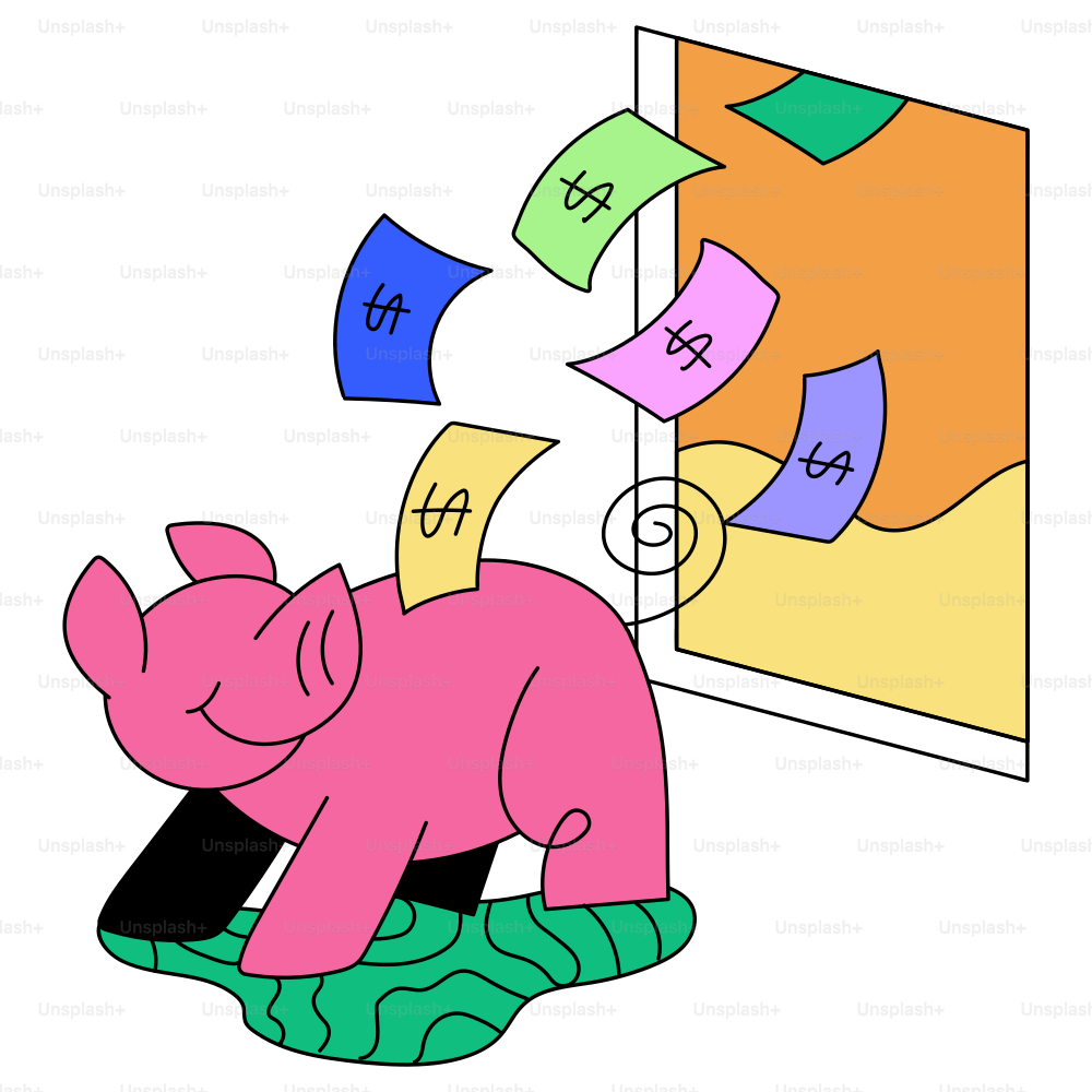 A piggy bank is overflowing with money.