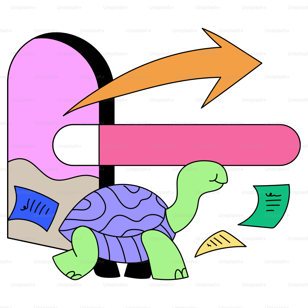 Turtle is moving forward with documents and arrow.
