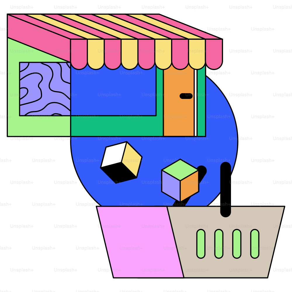 Ein Laden und ein Einkaufskorb, bereit zum Einkaufen!