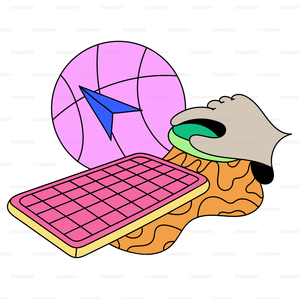 A keyboard, mouse, and other digital objects.