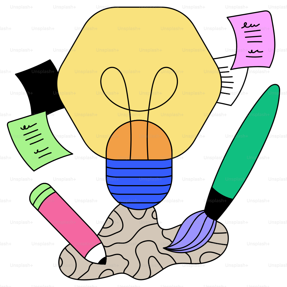 Creative ideas are combined with art and writing.