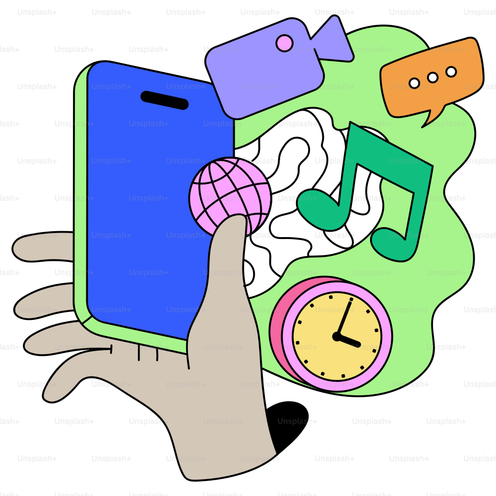 Ein Smartphone mit verschiedenen Mediensymbolen.