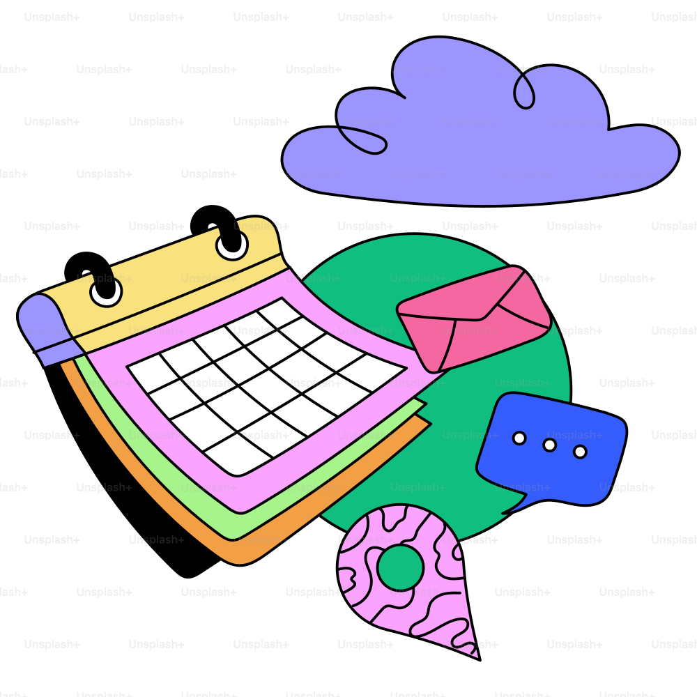 Un calendrier, un e-mail, un message et un cloud.