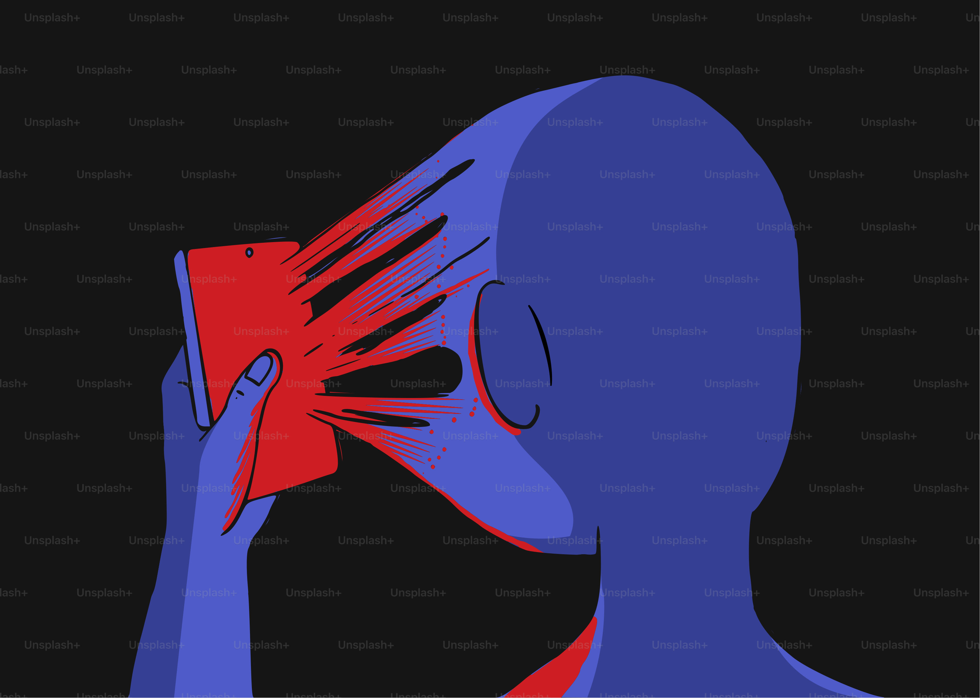 A person's face is being stretched by a phone.