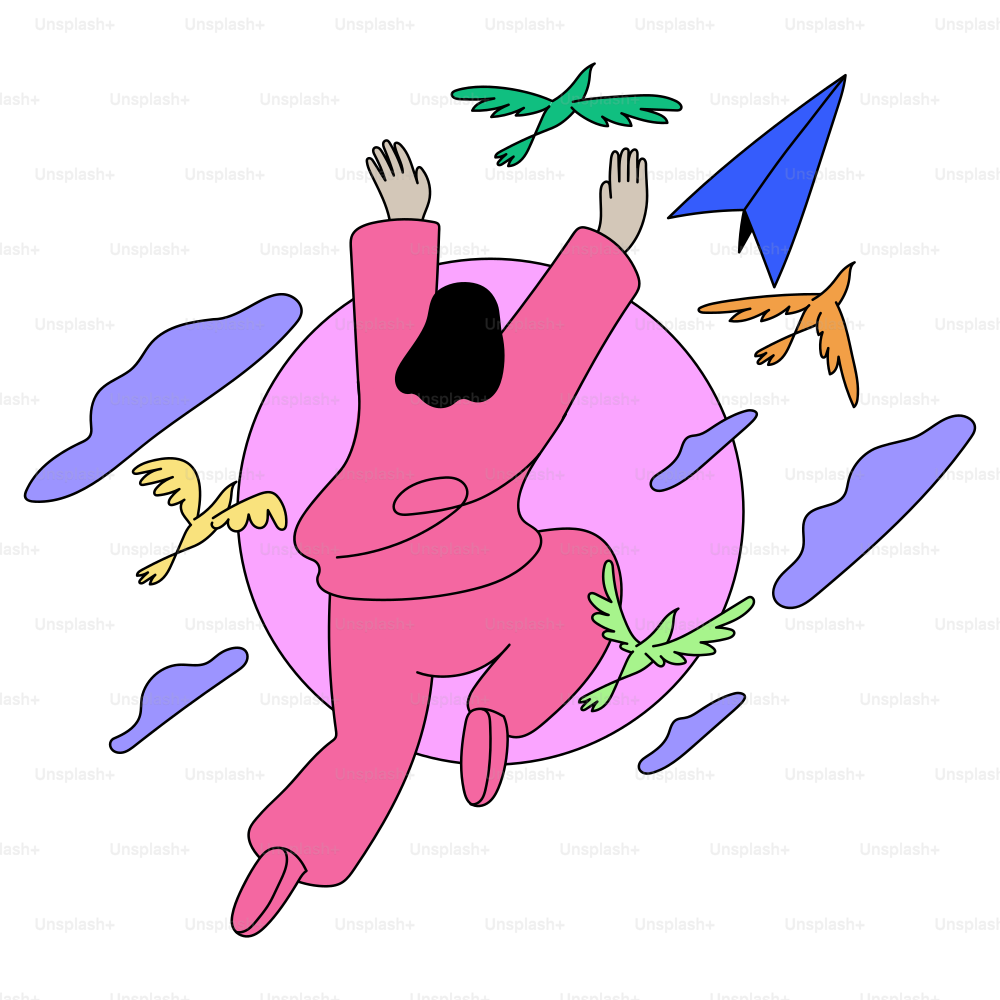 La personne attrape les oiseaux et les avions en papier.