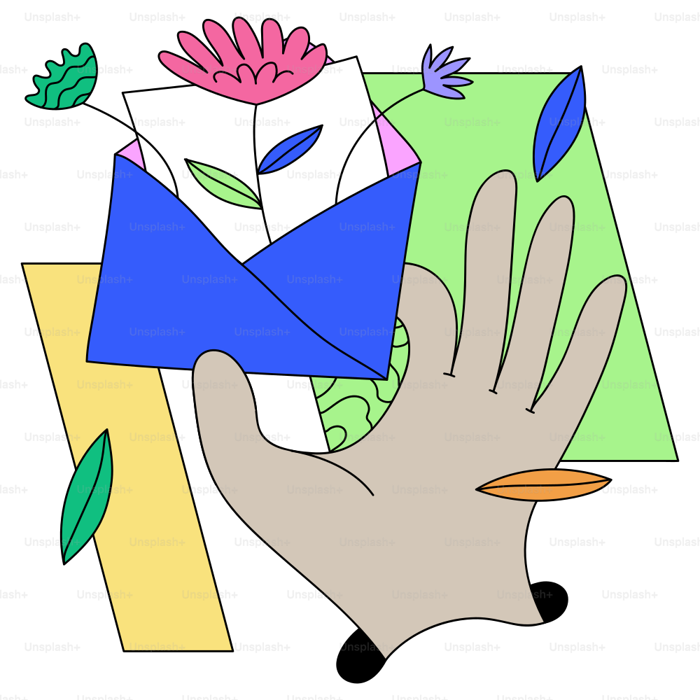 A hand holds an envelope with flowers.