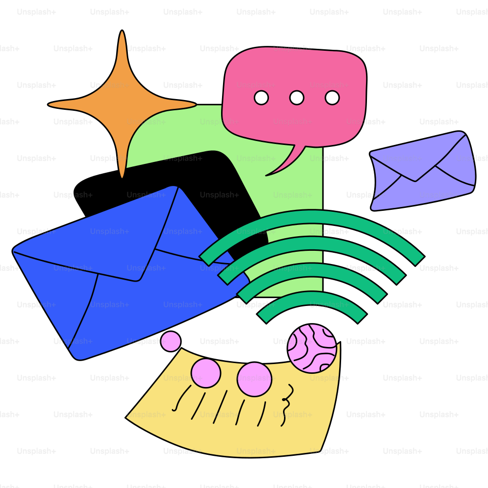 Kommunikationssymbole und -konzepte sind arrangiert.