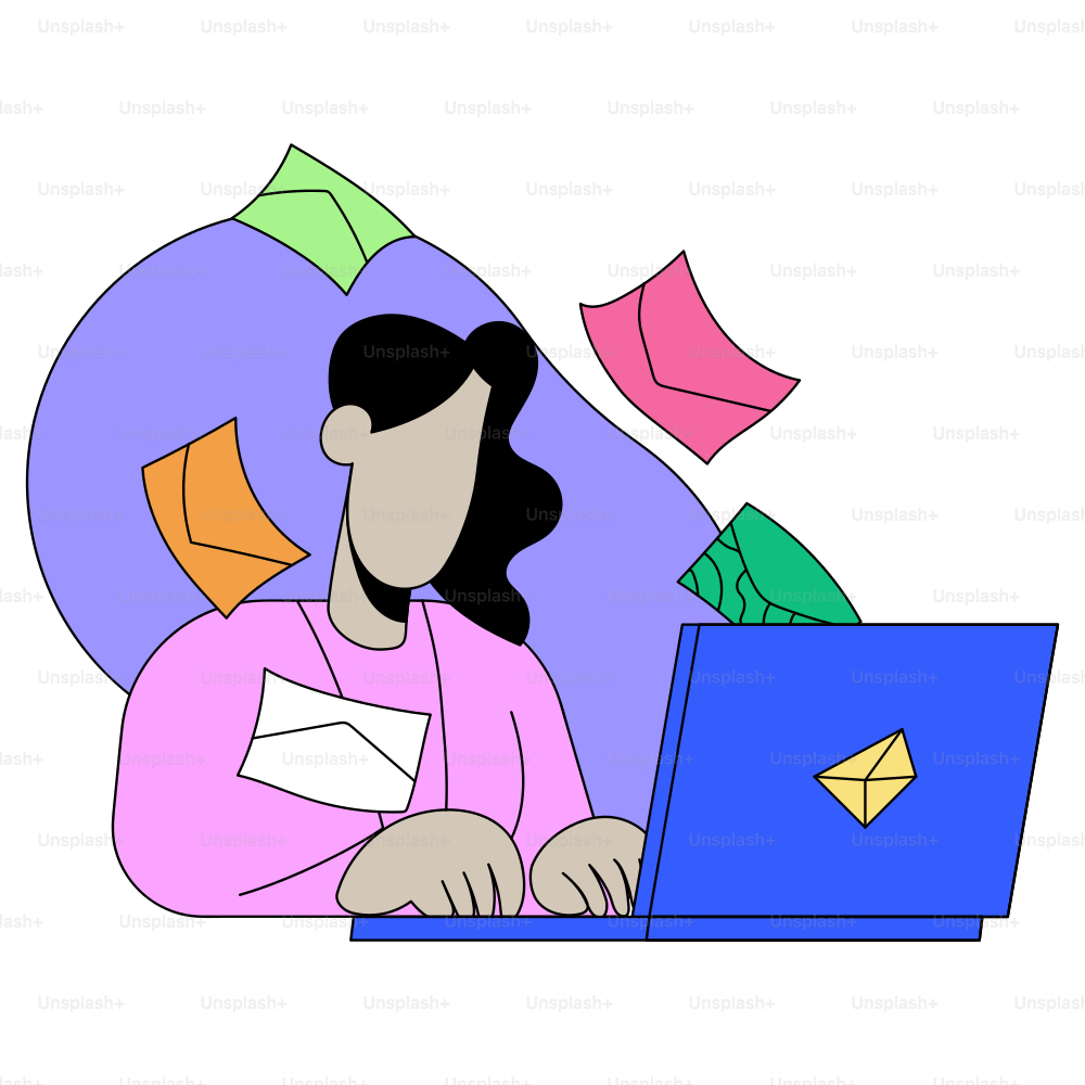Donna che lavora al laptop e riceve email