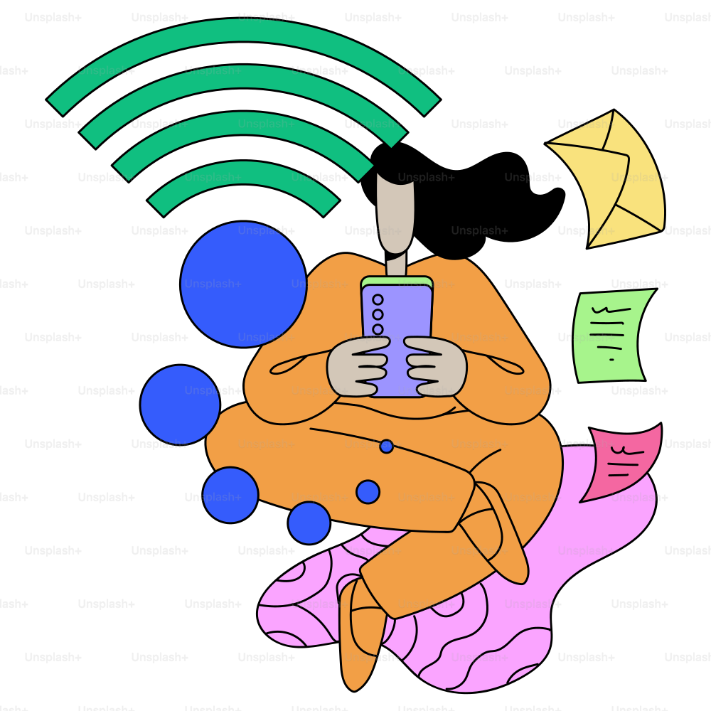 Person using a phone with wifi, mail, and other icons.