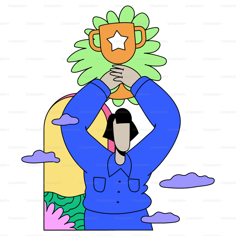Person celebrates winning a golden trophy.
