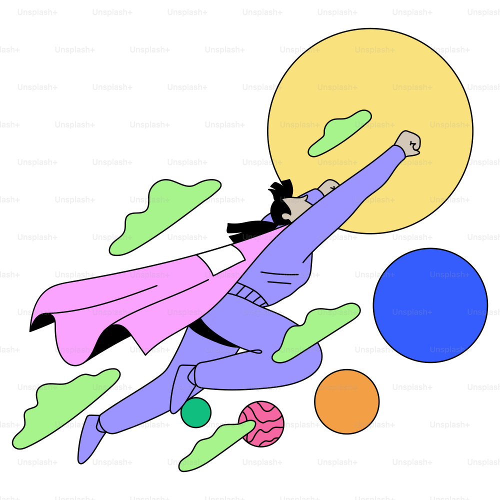 A superhero is flying into the sky.