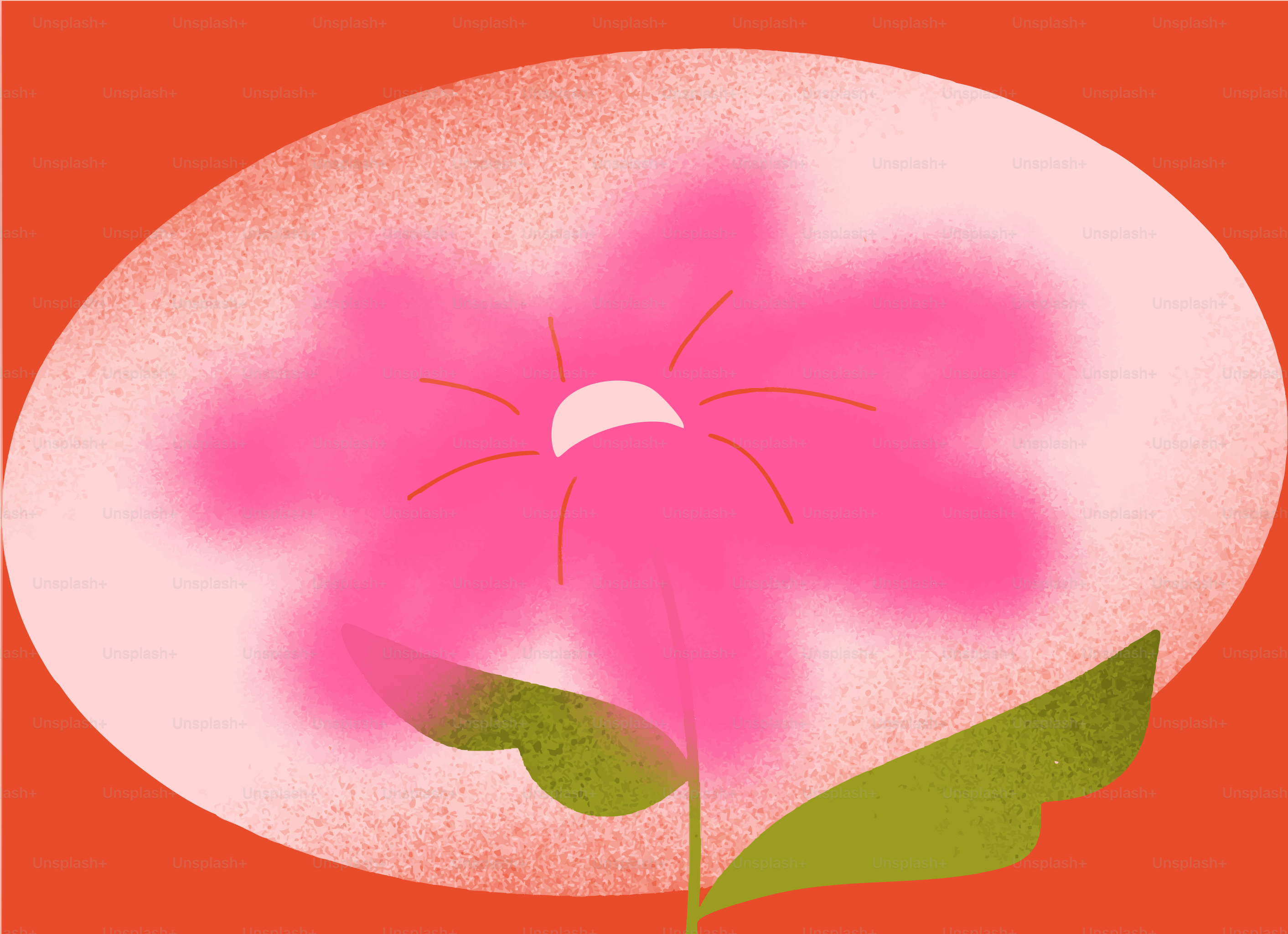 A pink flower illustration on an orange background.