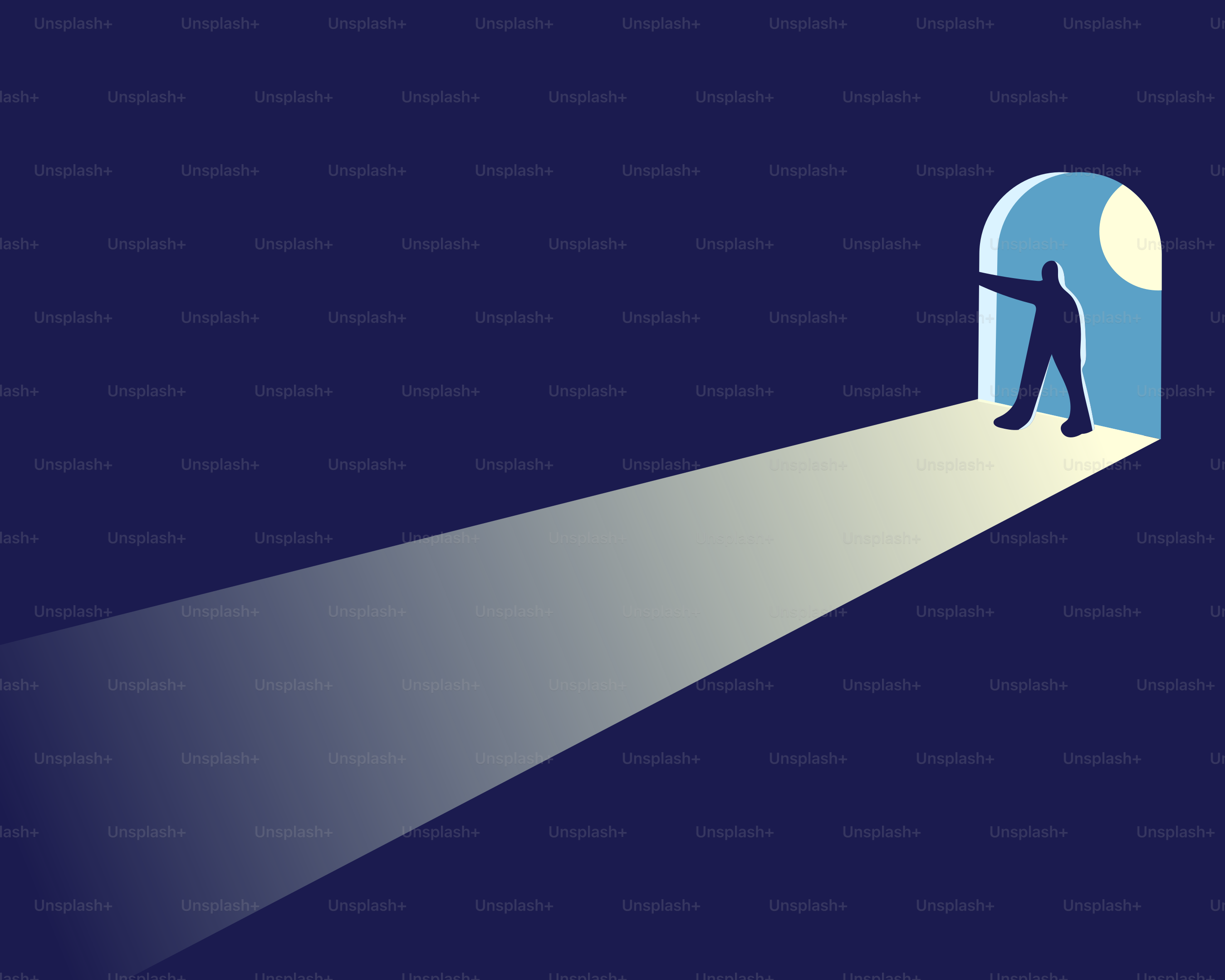 A person is walking towards the light.