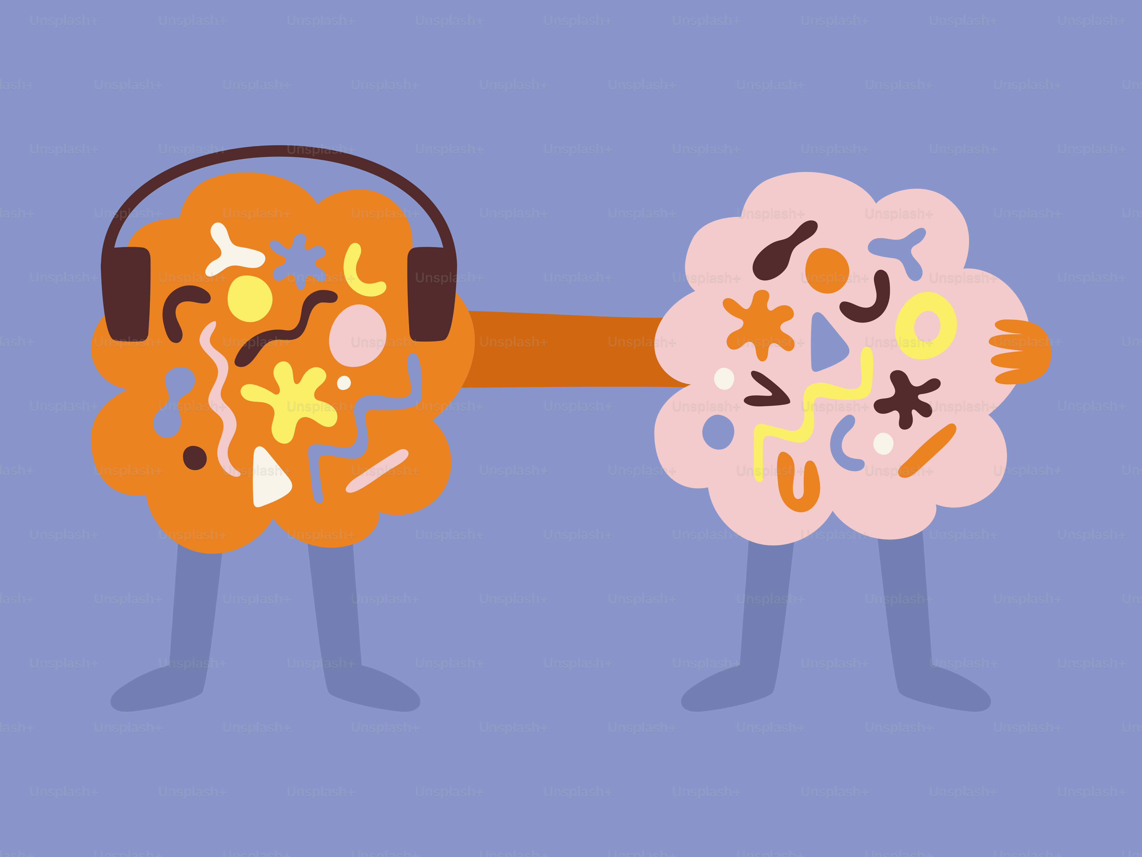 Dois cérebros conectados: um usando fones de ouvido.