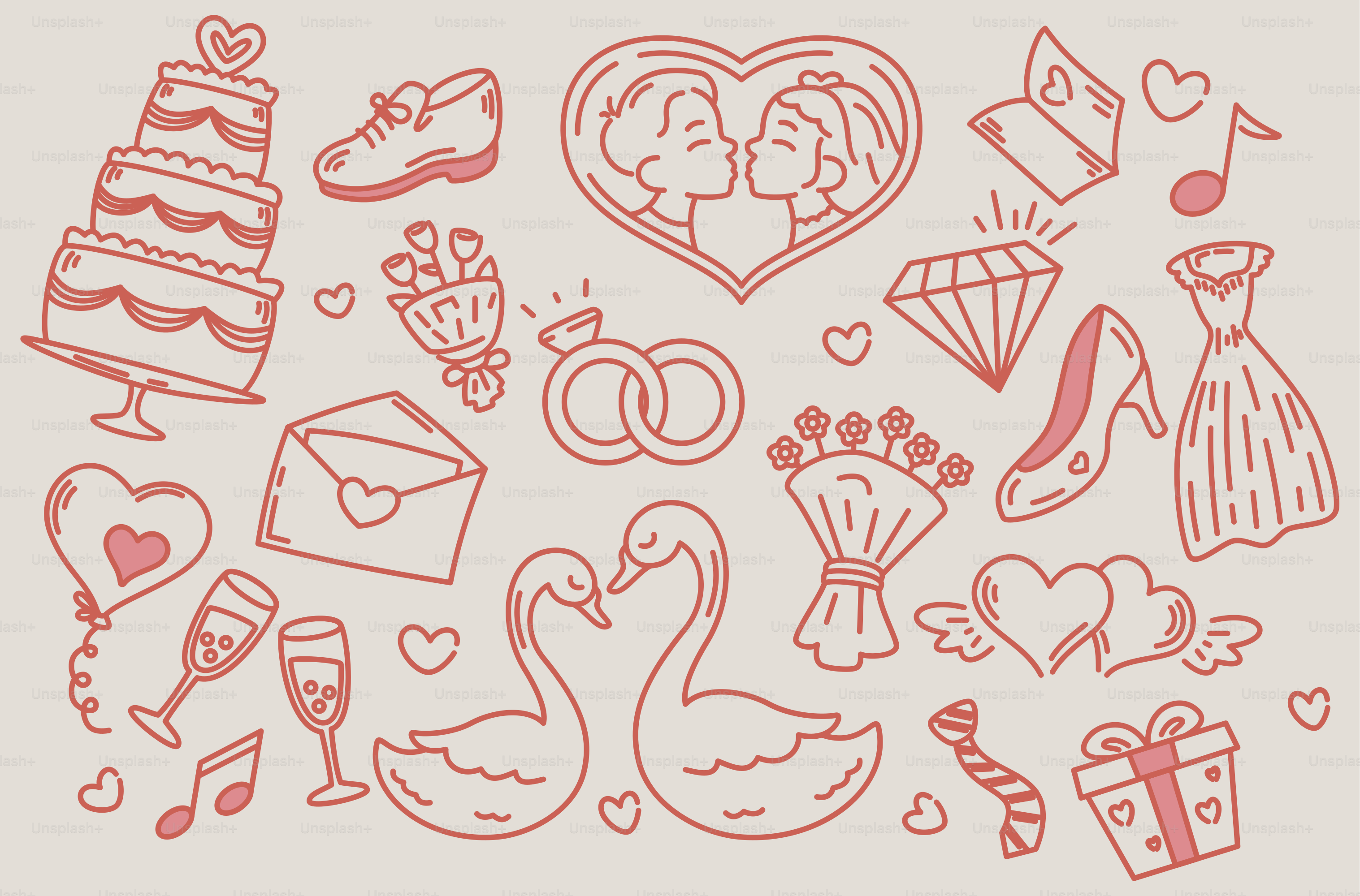 Liebes- und Hochzeits-Kritzeleien schmücken dieses Bild.