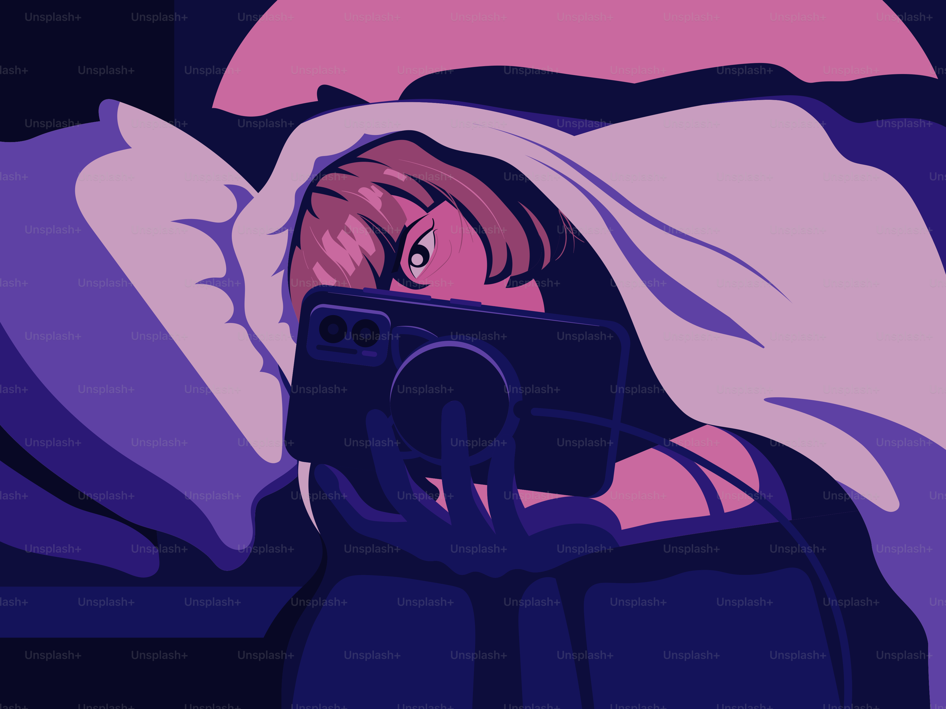 Person is under a blanket using their phone.