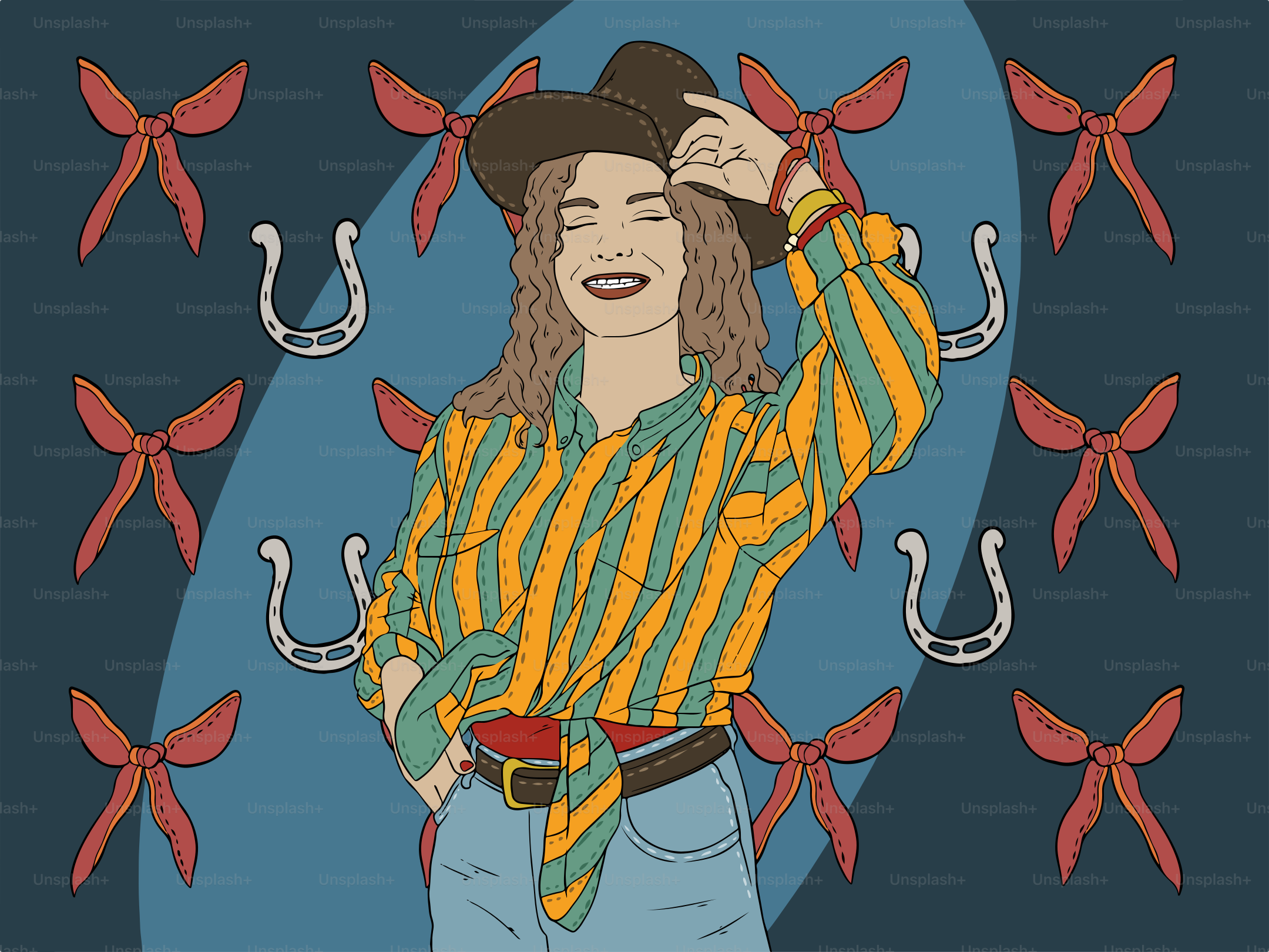 Une femme souriante avec un chapeau de cow-boy.