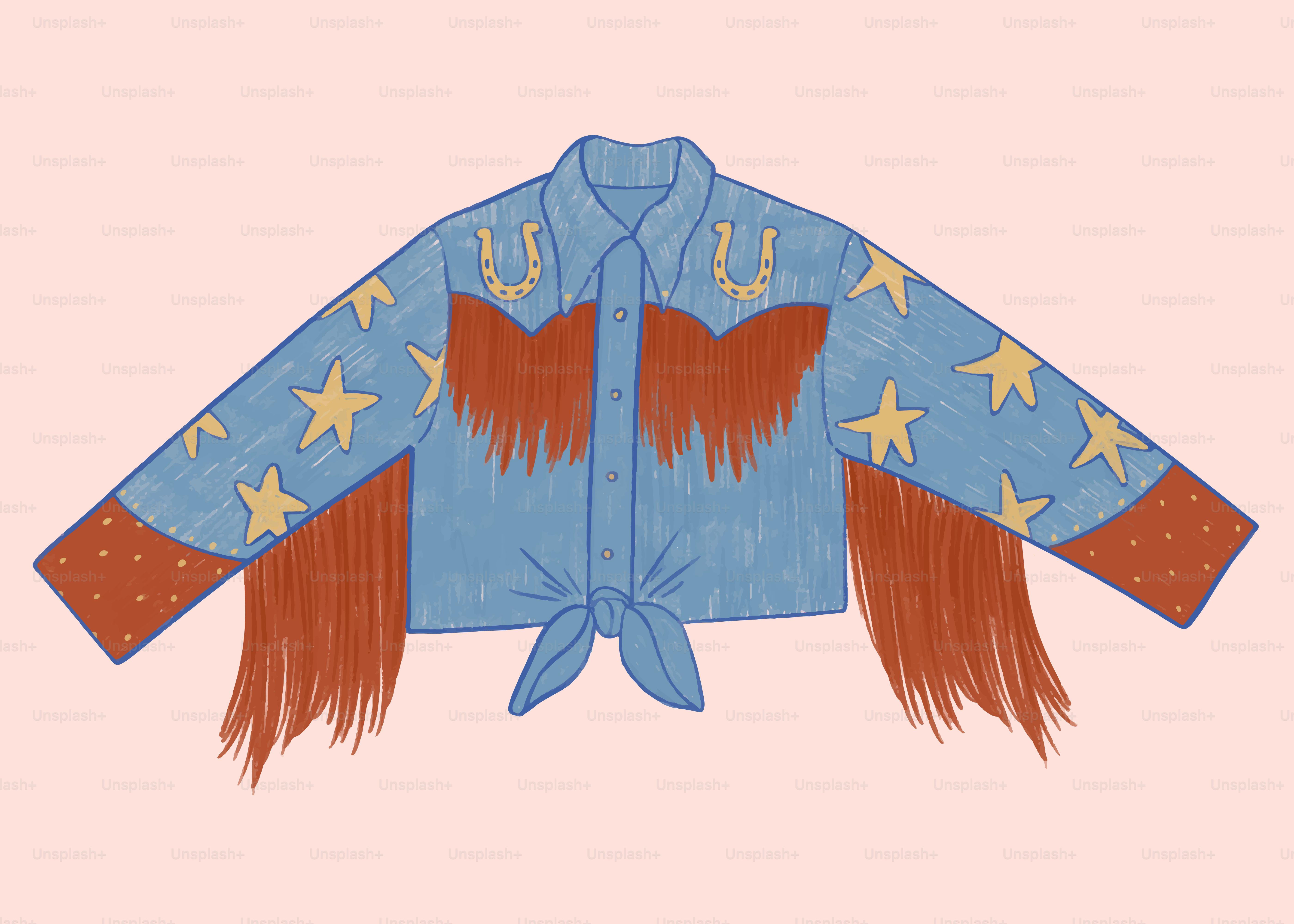 A blue cowboy shirt with fringes and stars.