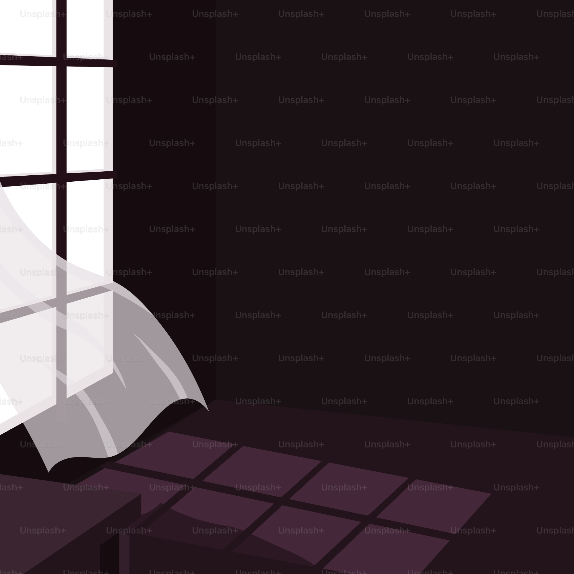 Light shines into a dark room through a window.