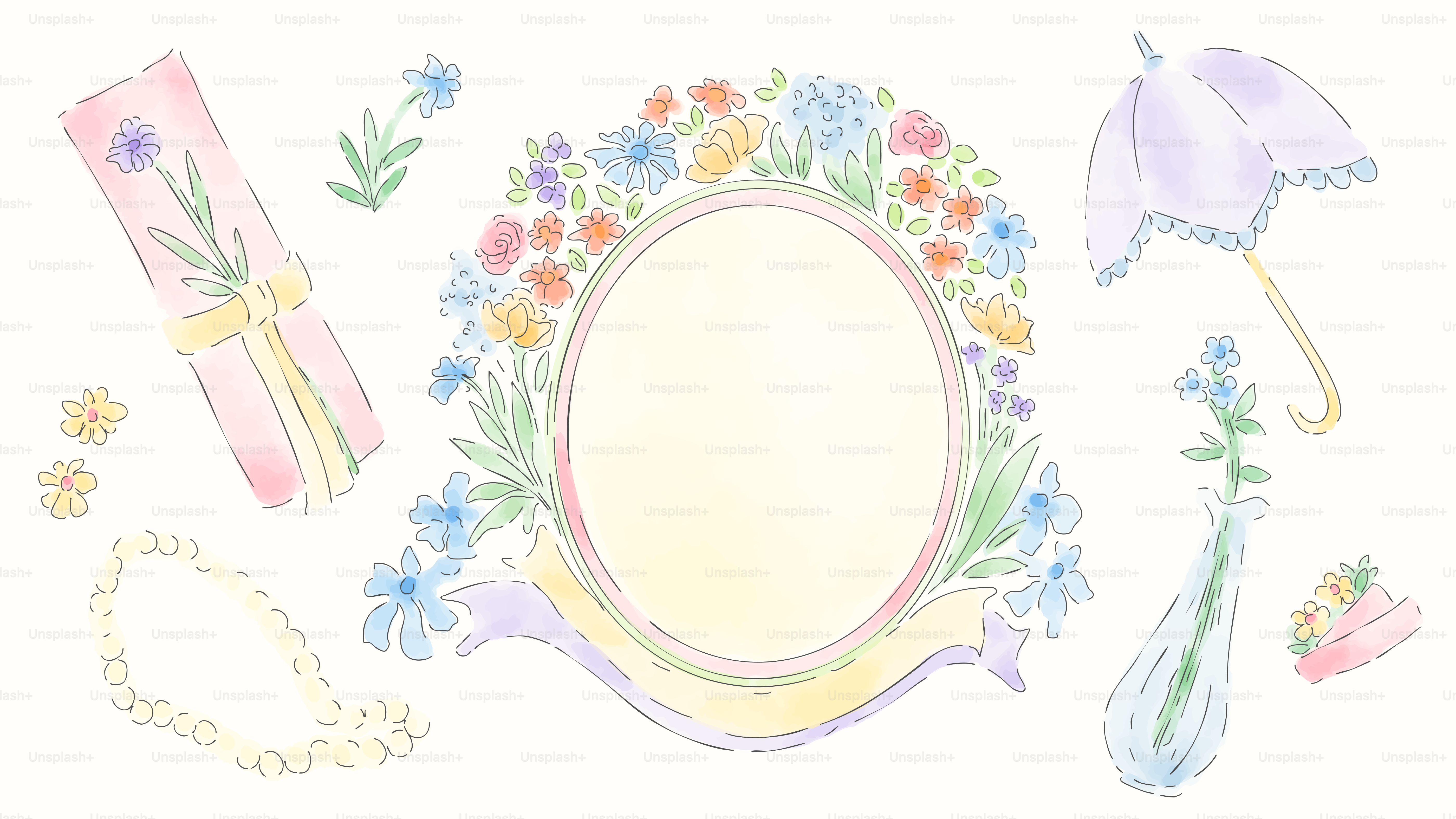 Flores en acuarela y marco decoran esta elegante imagen.