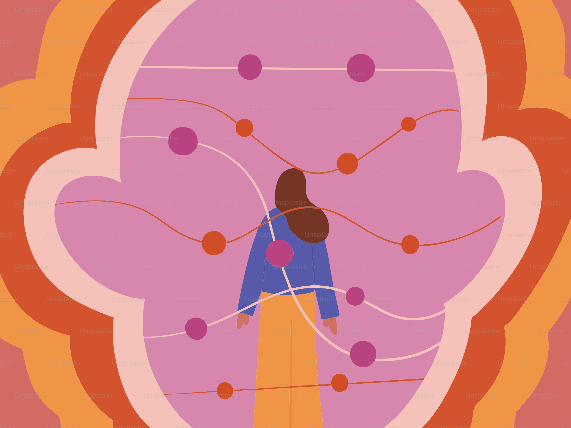A woman surrounded by connected ideas