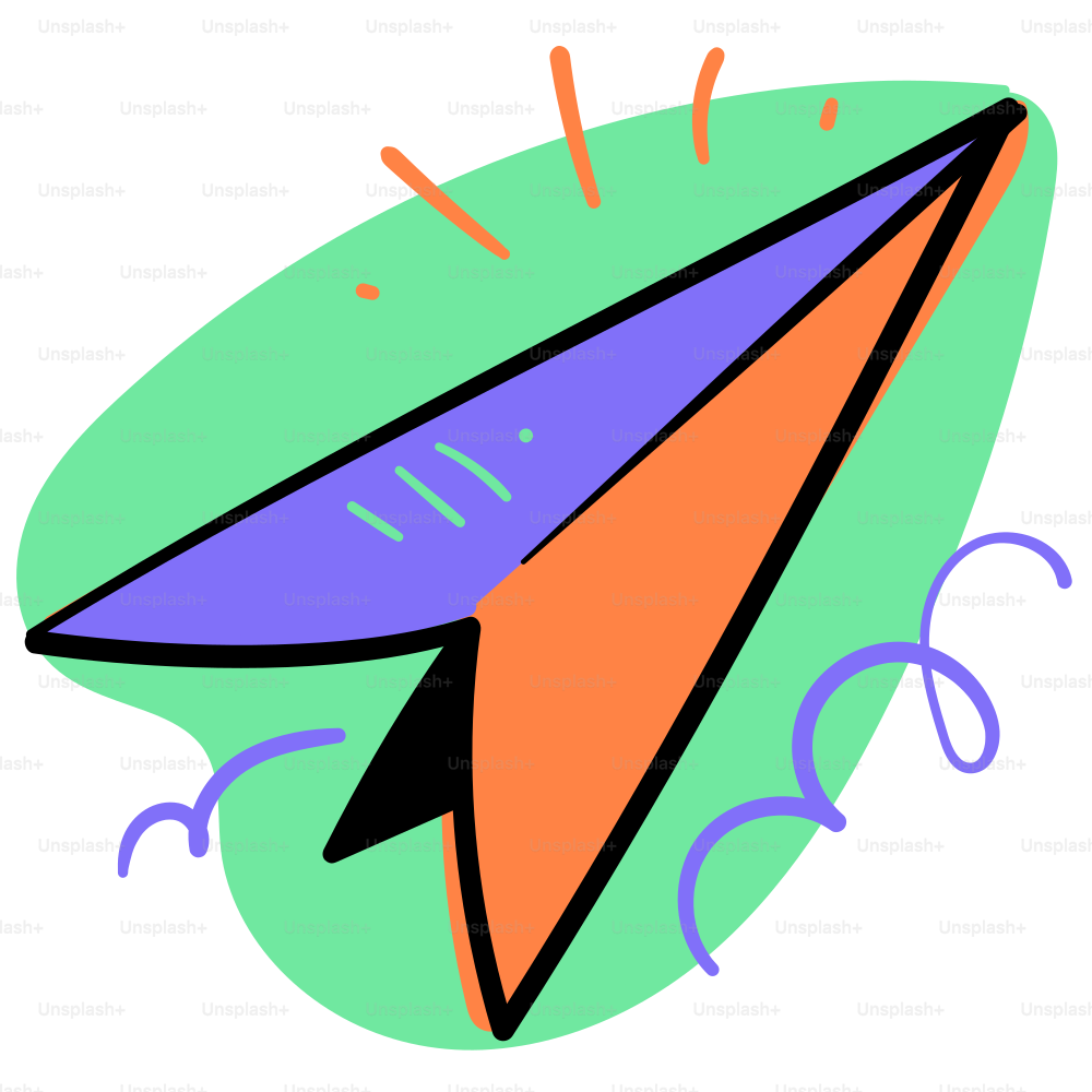 A colorful paper airplane is taking flight.