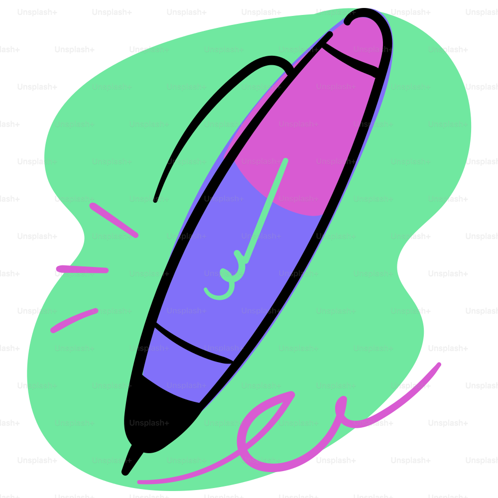 A colorful pen writes on a green background.