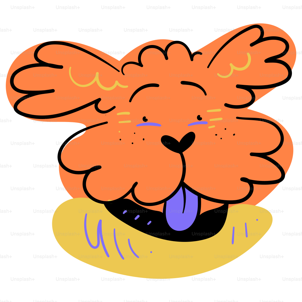 A smiling, cartoon dog with its tongue out.