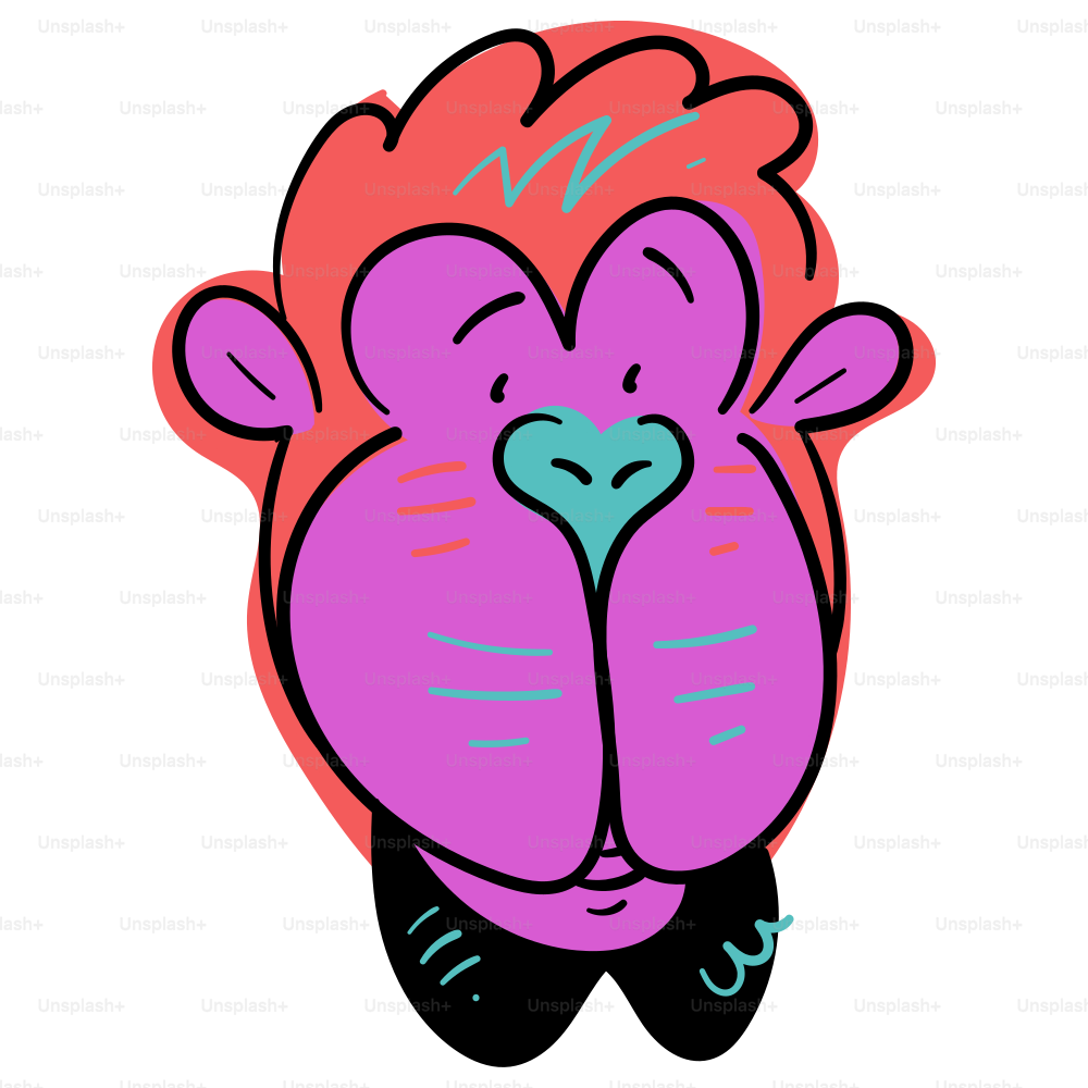 Un singe coloré et caricatural vous sourit.