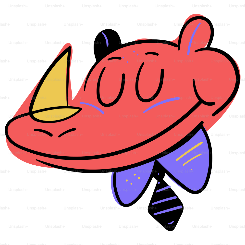 A smiling rhino wearing a tie and shirt.