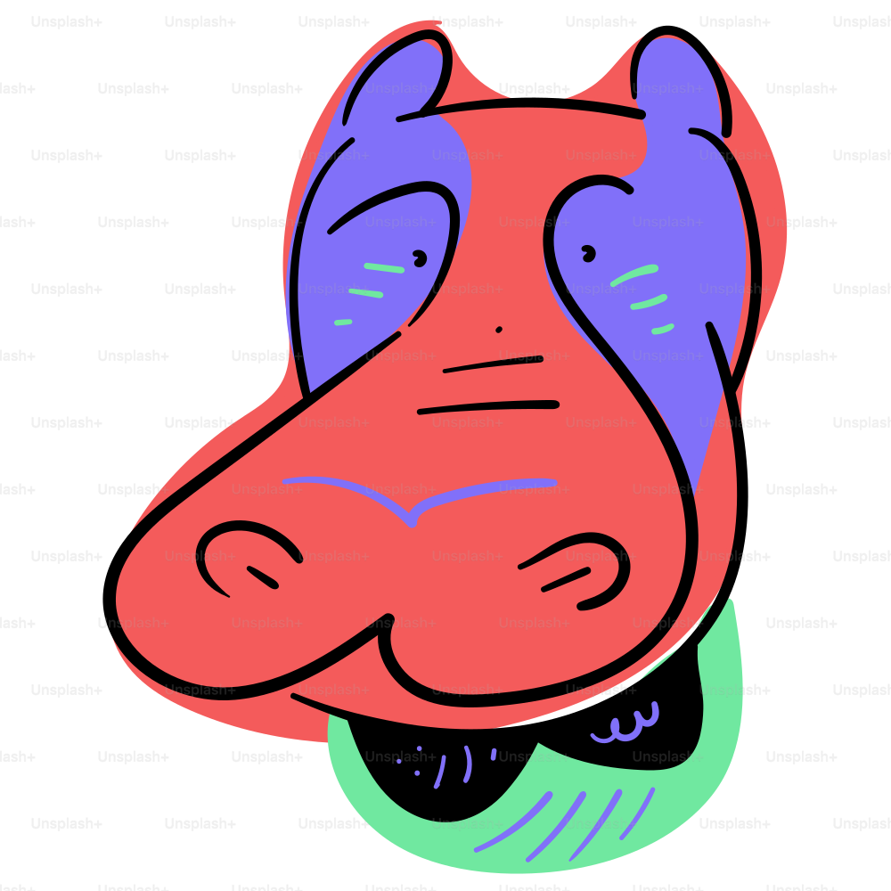 Una cara estilizada de hipopótamo con detalles coloridos.