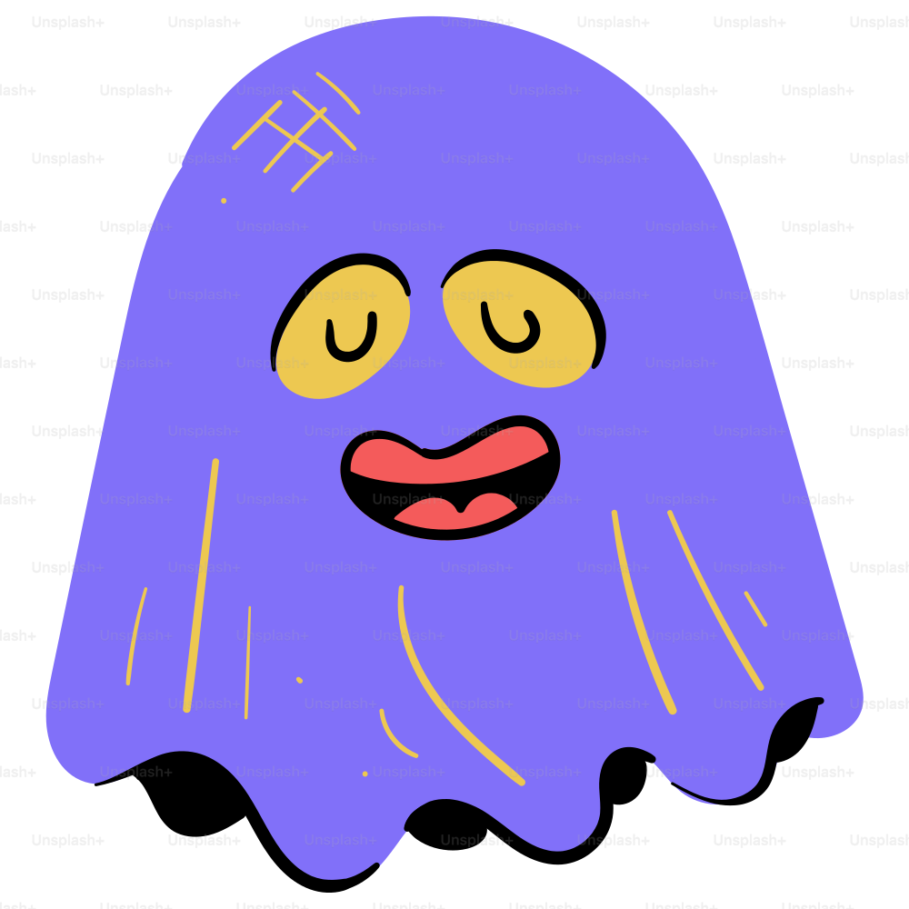 Un fantasma morado sonriente está listo para Halloween.