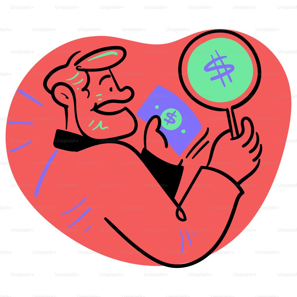 Man examining a dollar bill with a magnifying glass.