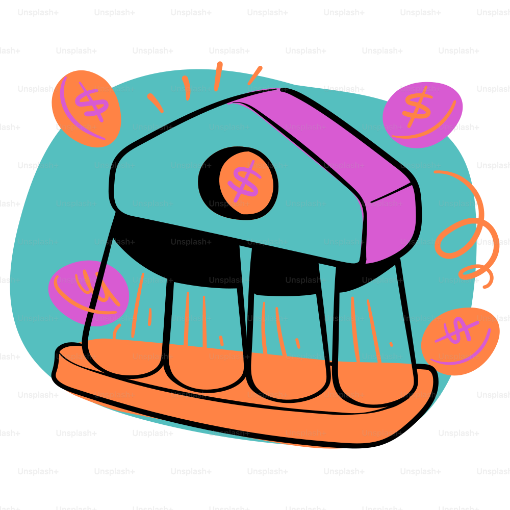 Institution bancaire avec de l’argent qui coule.