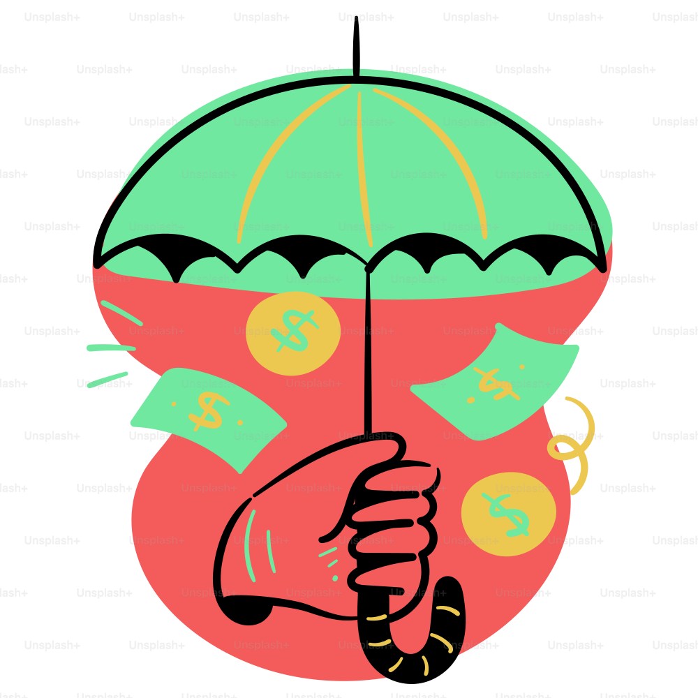 Protecting money with an umbrella.