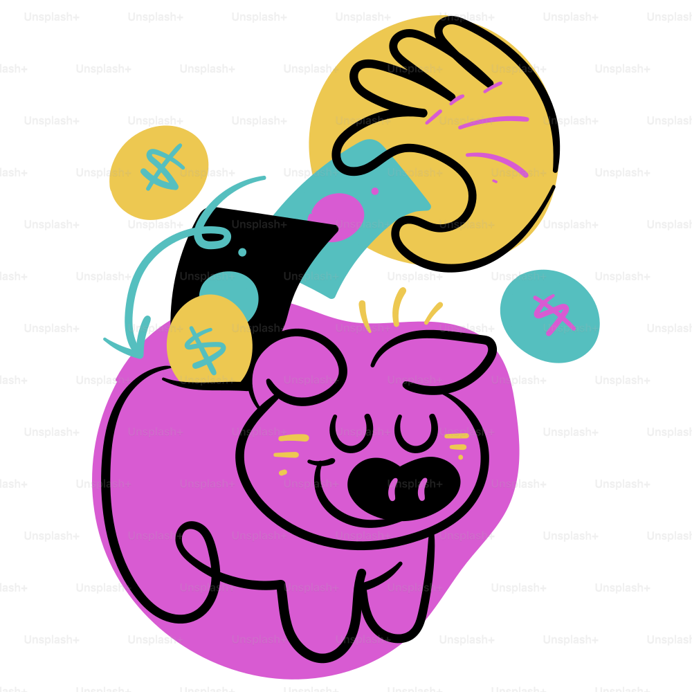 Someone is putting money into a piggy bank.