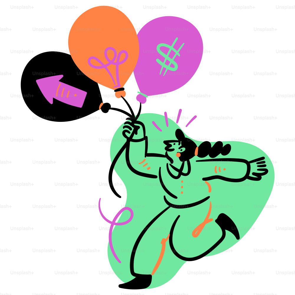 Someone is happily floating ideas with balloons.